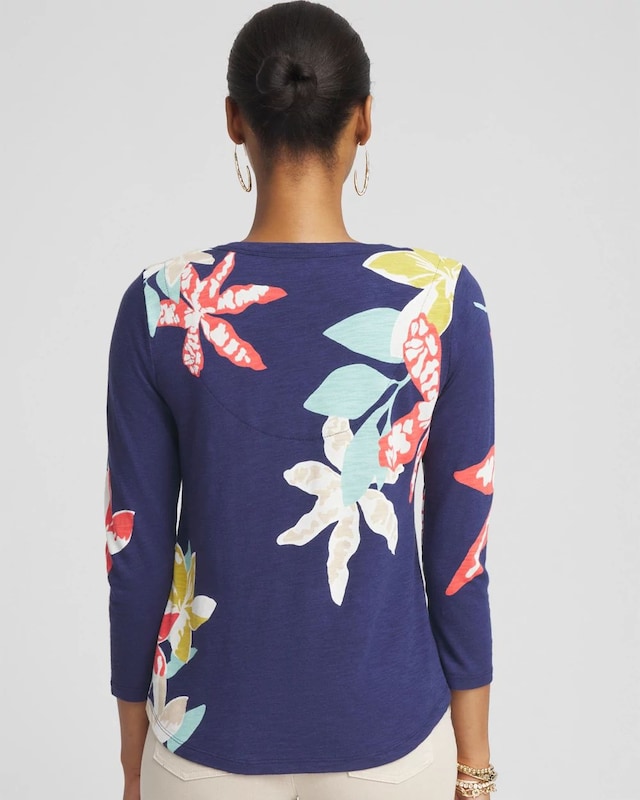 Floral V-neck 3/4 Sleeve Tee - image 3